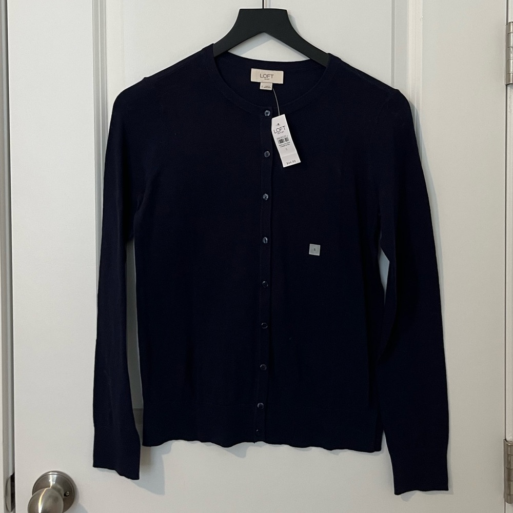 Loft Outlet crew neck cardigan industrial navy size S - new with tags